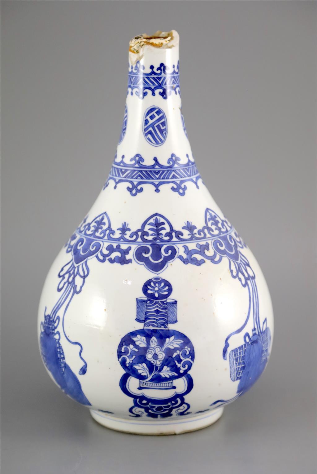 A Chinese blue and white pear-shaped vase, Kangxi period, 28cm high